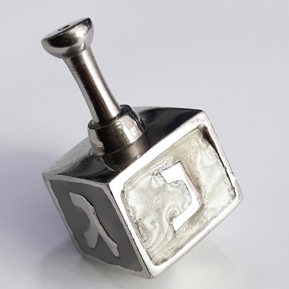 DREIDEL- Israel Dreidel Vintage Mother of Pearl Silver Hanukkah - Picture 2 of 9